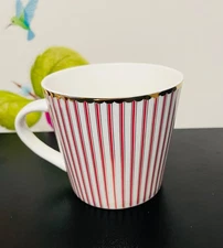 Grace's Teaware Red and White Stripped Gold Accent Trim Coffee Mug