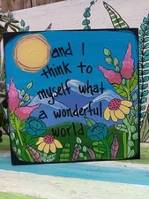 Louis Armstrong What A Wonderful World Lyric Painting on 10 x 10" wood panel