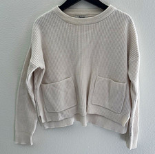 Madewell Womens S Beige Rib-Knit Crewneck Lon...