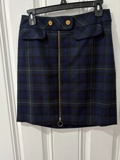 J. McLaughlin Women's Blue 100 Wool Tartan Plaid Front Side Zip Skirt Size 2