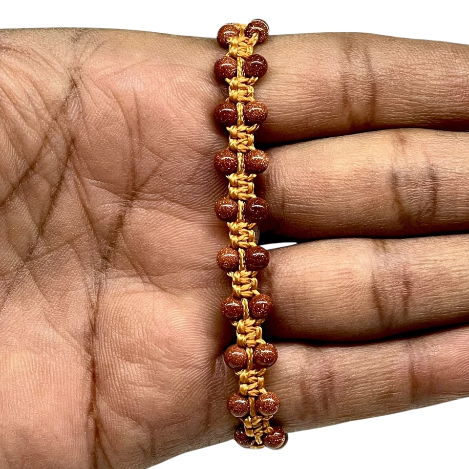 Handgemacht Sonnenstein Armband 4mm Perlen Makramee Design Verstellbar Schnur - Bild 3 von 4