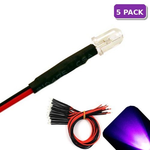 5 x Pre wired 6v 5mm UV Purple LEDs Prewired 6 volt DC LED Light RC Prop 5v - Picture 2 of 7