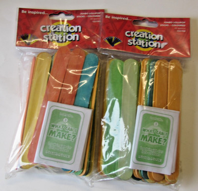 2 x Packungen Creation Station x 60 farbige Holz Lutscher Sticks Jumbo Größe