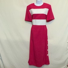 B-198 EJM PLUS SIZE 14 Vintage Pink & White Stripe Short Sleeve Maxi Dress