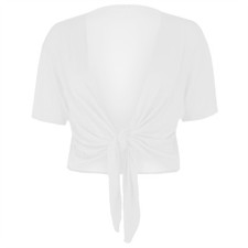 Ladies  Shrug Bolero Cropped Cardigan Plain Cap Short Sleeve Tie Up Front Top