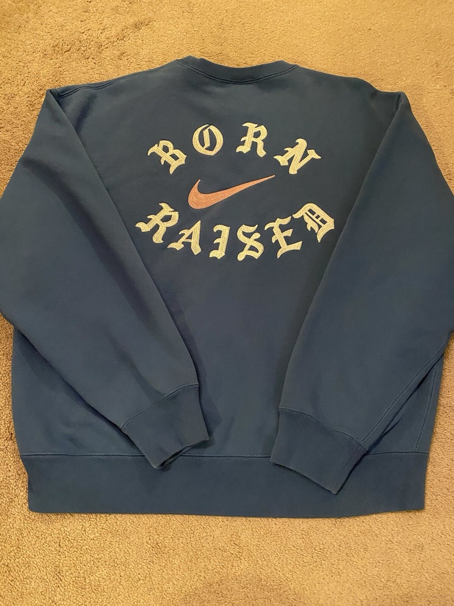 NIKE SB X BORN X RAISED L BLUE CREWNECK SWEATSHIRT LOS NIKE SB X BORN X RAISED L BLUE CREWNECK SWEATSHIRT LOS