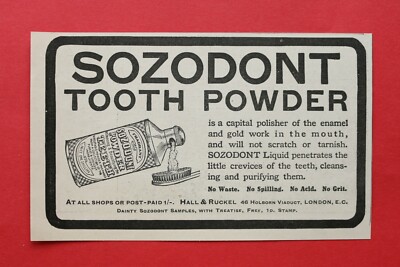 WL10h) Werbung Hall & Ruckel 1904 Sozodont Tooth Powder Zahn London England UK