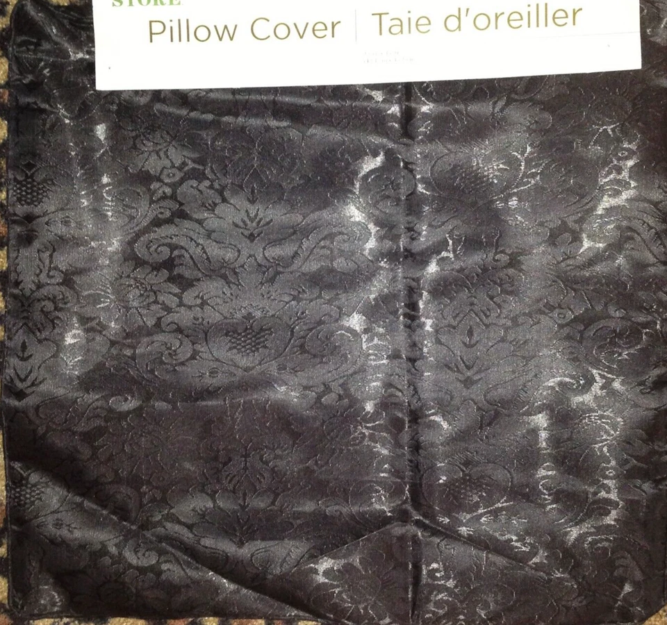FUNDA ALMOHADA CUADRADA NEGRA GÓTICA 17" con Cremallera Damasco Brocado Jacquard Decoración Foto 2 de 4