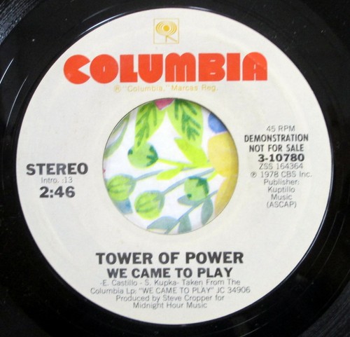 TOWER OF POWER 1978 We Came To Play 7" Promo, Stereo, Mono Jazz Funk GT567 - Picture 2 of 3