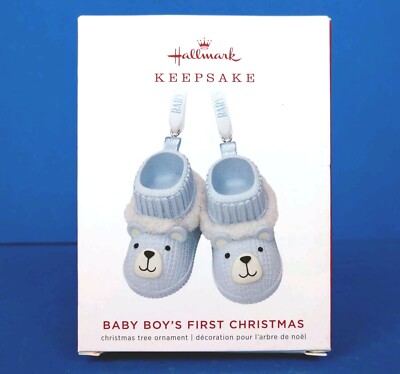 Hallmark BABY BOY'S FIRST CHRISTMAS Blue Bear Booties Keepsake Ornament NEW