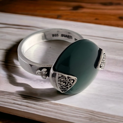 Sterling SUARTI Ring w/ Green Onyx ~ size 9.5 to 10 - 第 1/6 張圖片
