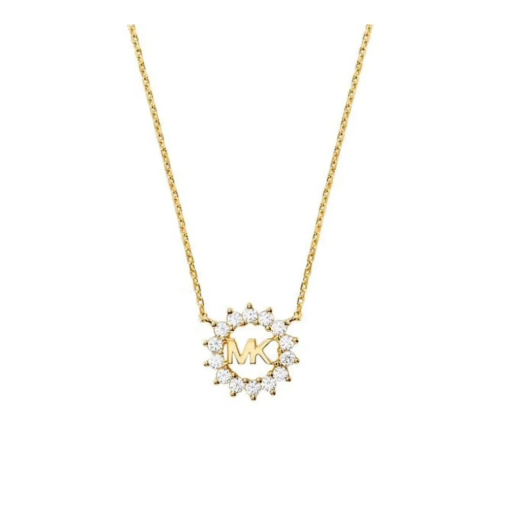 Nuovo Michael Kors Color Oro Argento Sterling Cristallo Ciondolo Logo Collana