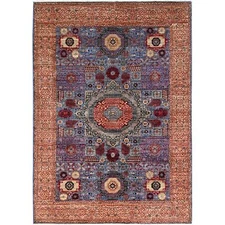 6'x8'7" Blue Hand Knotted 200 KPSI Wool Vegetable Dyes Mamluk Dynasty Rug R86744