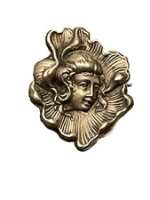 Vintage Art Nouveau Repousse Brooch Lady Flowing Hair Flower Fairy C-Clasp