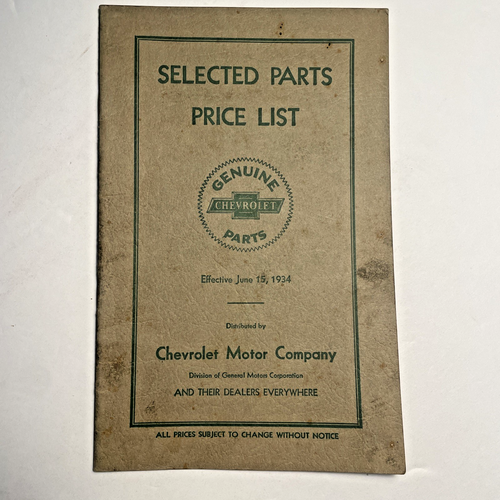 1934 Chevrolet Parts Price Models Manual original