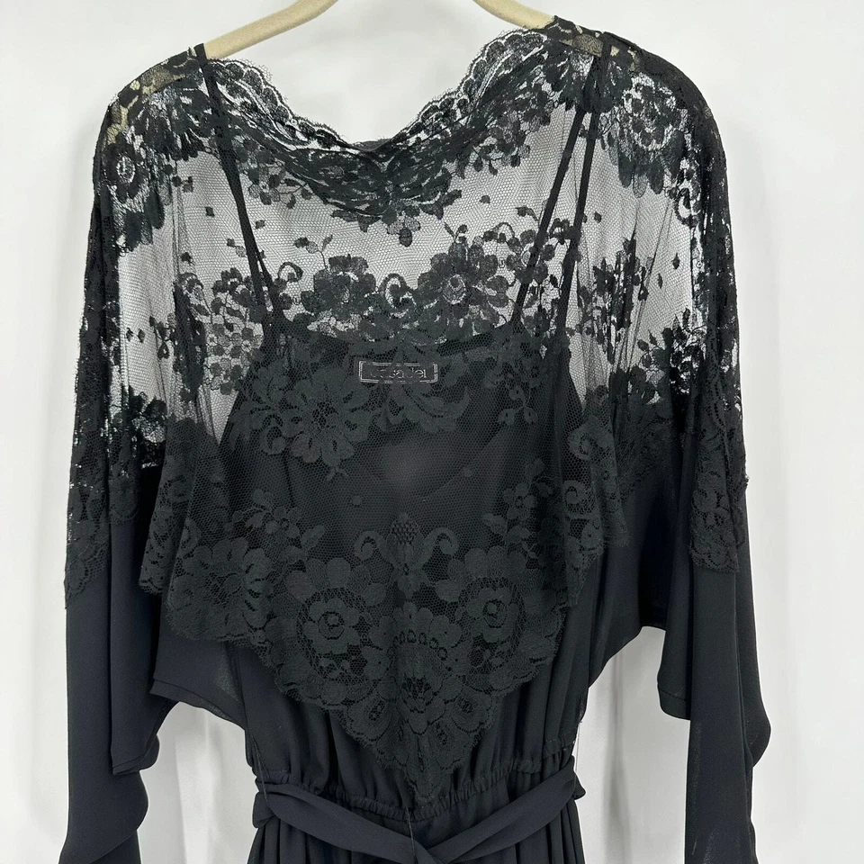 Maxi Vestido Casadei Para Mujer De Colección Talla S Negro Cinturón Encaje Superposición Cachicho Foto 2 de 4