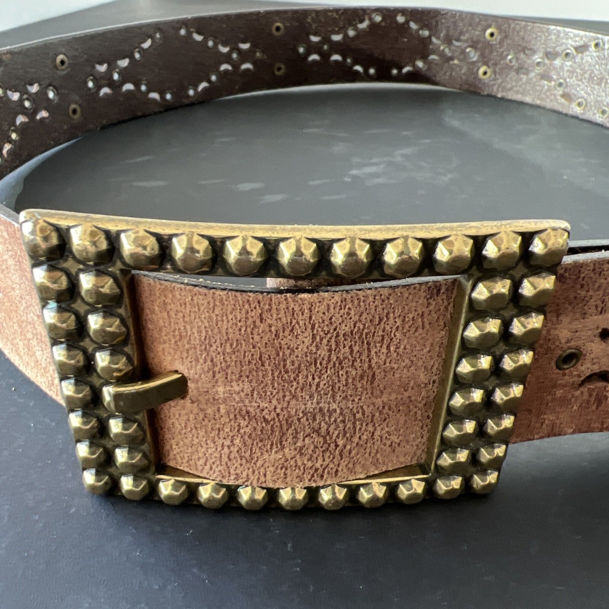 Vtg Y2K Calvin Klein Jeans brown Leather Belt Western Stud  display picture 2