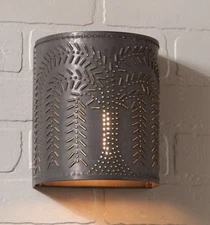 Punched Tin Willow Wall Sconce in Country or Rustic Tin Color. Country Light