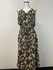 Topshop Swing Dress Womens 8 Floral Green Fit Flare Reversible Maxi n164
