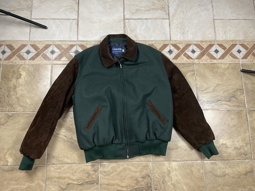 Veste Vintage Varsity Letterman Hollaway Homme XL - Laine Et Cuir, Noir/violet, Occasion Très Bon état