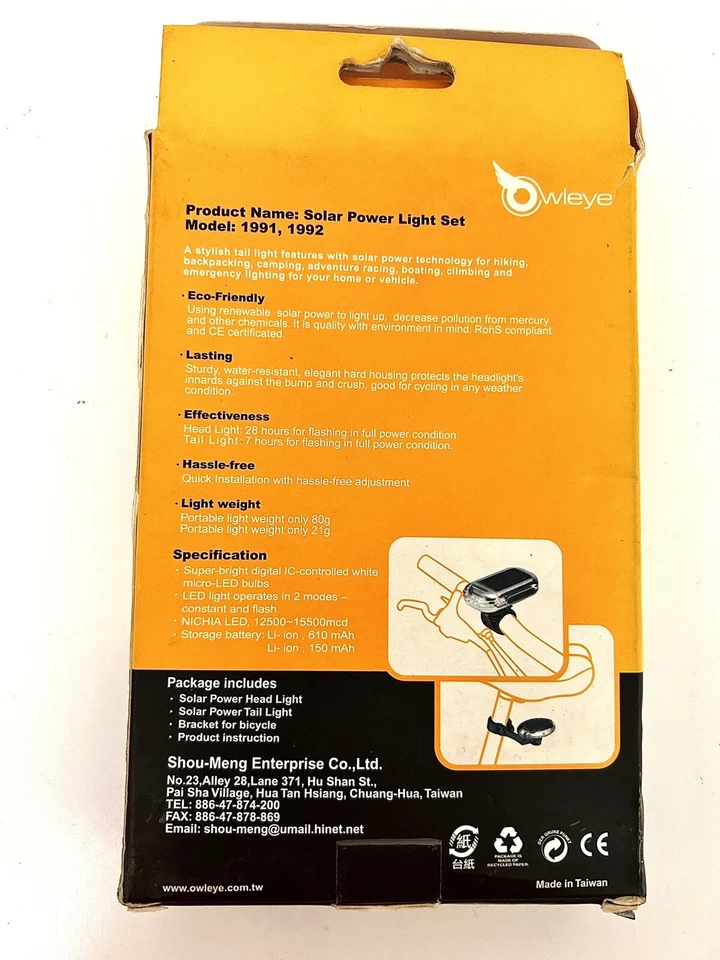 Juego de luces solares para bicicleta Owleye Foto 4 de 4