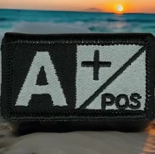 Grey Gray Black Blood Type A+ Positive Patch Fits For VELCRO® BRAND Loop Fastene