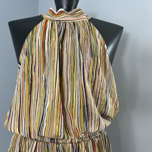 Sleeveless Colorful Striped Mock Tie Neck Dress Womens XL Stretch Waist Sundress - Picture 2 of 15