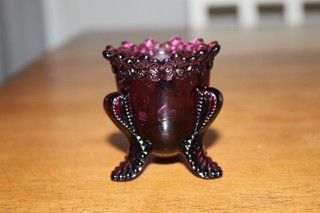 Vintage DEGENHART GLASS "Forget Me Not" Amethyst Purple Toothpick Holder