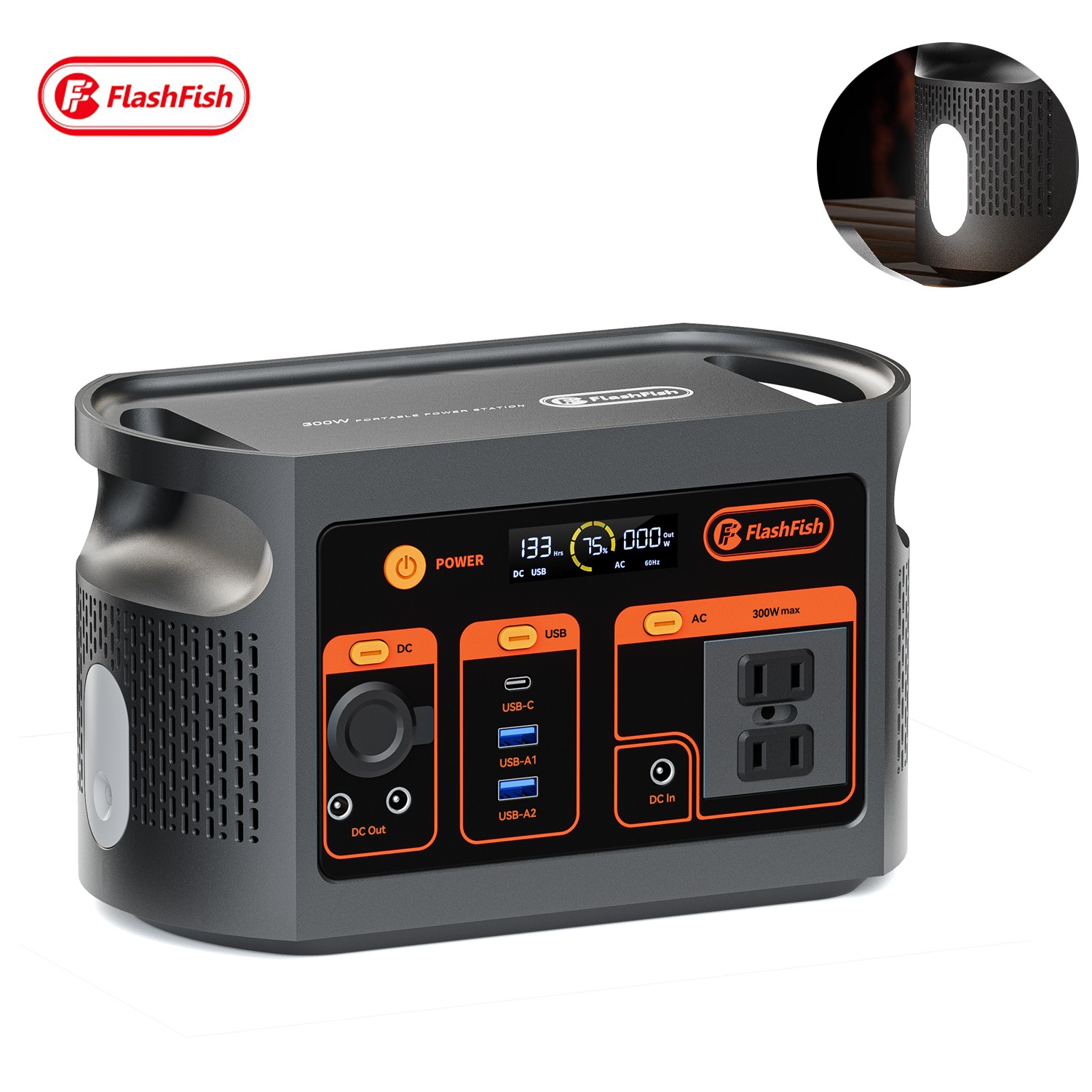 FlashFish E103 Portable Power Station 179Wh LiFePO4 Solar Ge