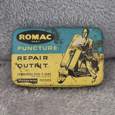 ROMAC Puncture Repair Patch Kit in Tin with Patches, Blue/Yellow