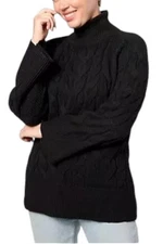 Belle by Kim Gravel Women's Bracelet Slv MockNeck Cable Sweater Black