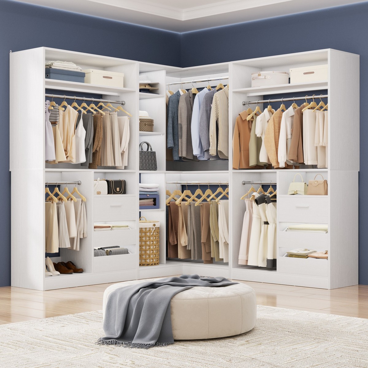 108'' Walk-in Closet Organizer System with Wooden Drawers and