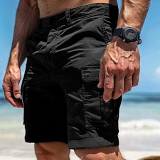Men's Black Cargo Shorts Lightweight Outdoor Hiking Casual Shorts Multi-Pocket