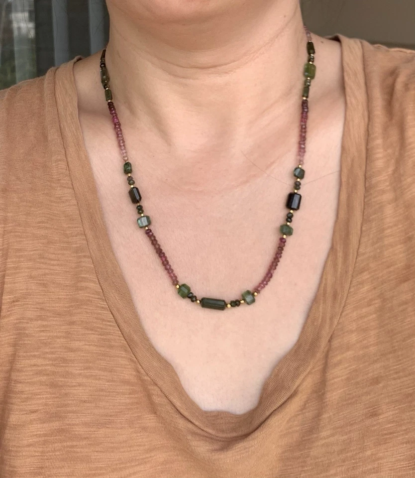 "Collar de cuentas turmalina multicolor oro amarillo 18k 22""" Foto 2 de 4