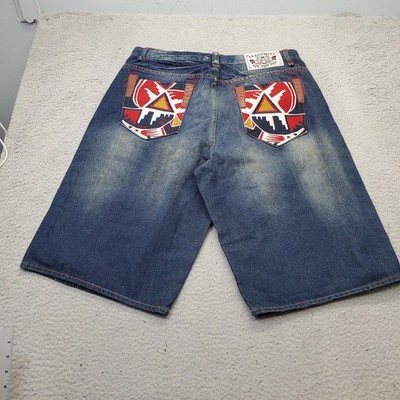 Akademiks Y2K Baggy Shorts Mens 38 Blue Denim Casual Flat Front 5