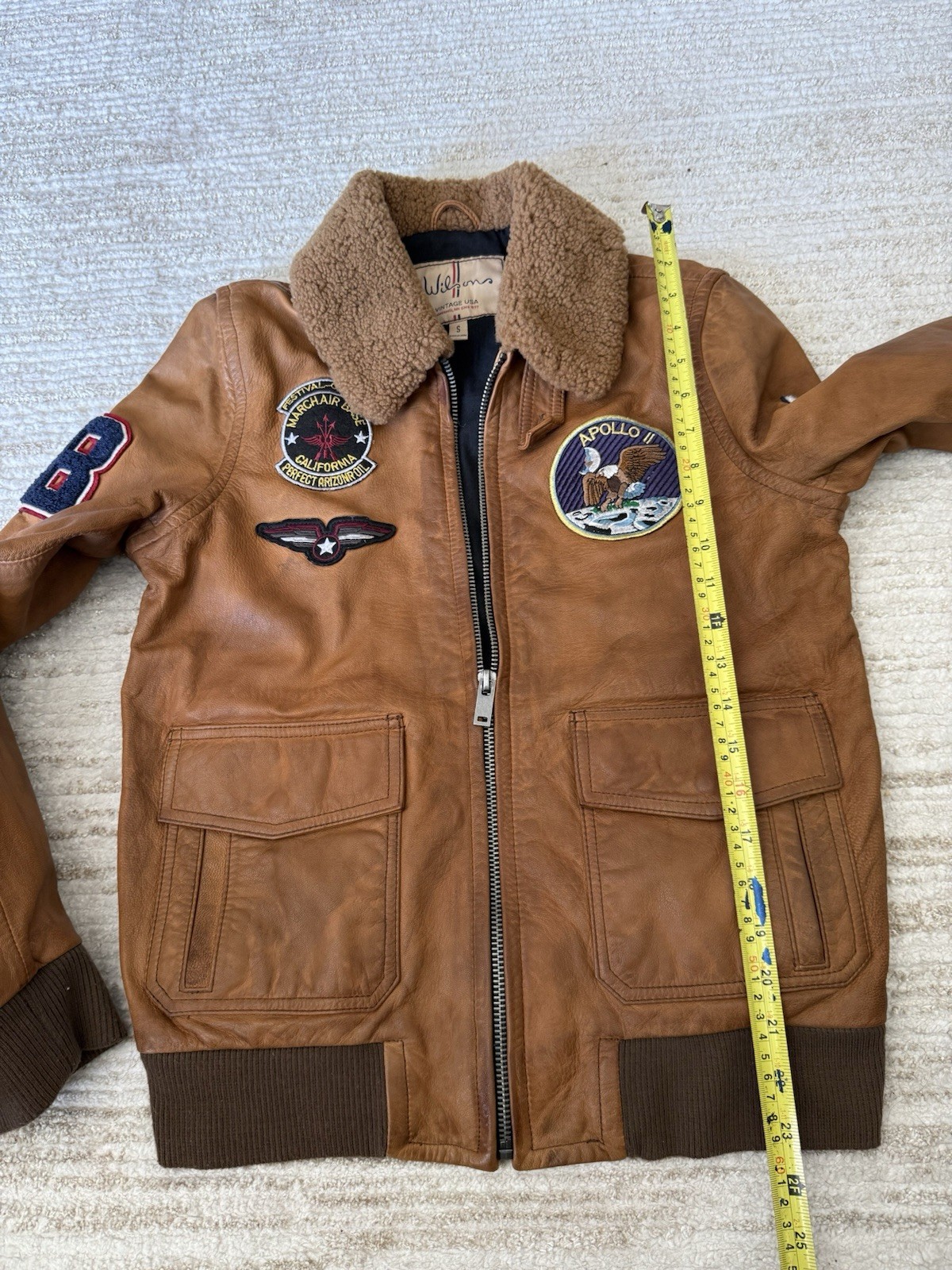 Rare Vntg Wilson Leather Tan Flight Bomber  Aviator Jacket Top Gun Sz Small image 5