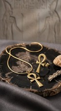 Ancient Egyptian Ankh Jewelry Set - Handmade Copper Pendant Necklace & Ring