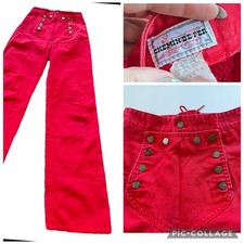 Vintage 1970s Chemin De Fer Red Sailor Front Corset Flare Jeans-24  Waist x 32  