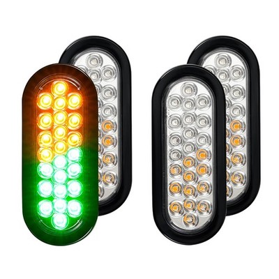 4 Pcs 6.5 Inch Oval LED Amber/Green Strobe Lights - 24 LED Trailer Tail Strob...