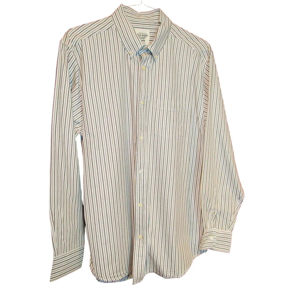 Camisa Old Navy Para Hombre Marrón y Blanco Rayas Oxford Tela Ancha Algodón Talla Grande Foto 2 de 4