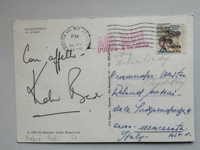 Kabir Bedi - film - original autograph on a postcard - size 15 x 10 cm