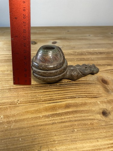 VINTAGE präkolumbianische Pfeife Schlange fressender Mann Abbild Maya Azteken Ton - Bild 4 von 20