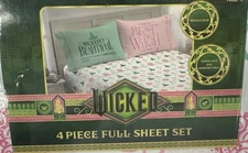 WICKED 4~pc Full Sheet Set Musical Theatre Witch + 2~Std Witch Pillowcases NWT