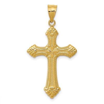 14k Yellow Gold Polished Fleur de Lis Cross Pendant 37 X 20MM 1.41gm