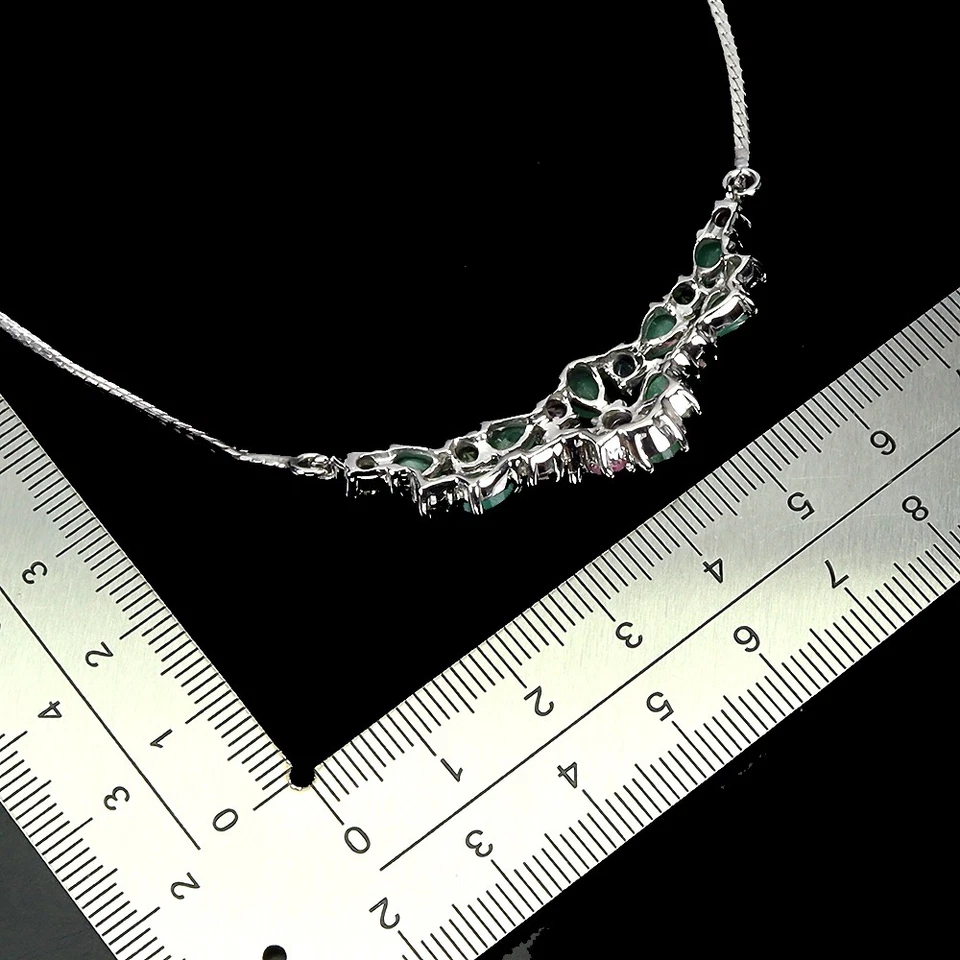925 Argento Sterling Collana Pera Smeraldo Tanzanite Tormalina Gemma 48.3cm - Immagine 3 di 4