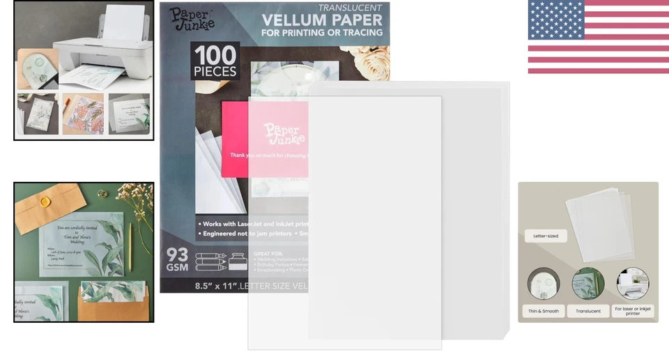 Прочная и гладкая 100 листов пергаментной бумаги 8,5 x 11 дюймов для приглашений и трассировки - Изображение 2 из 4