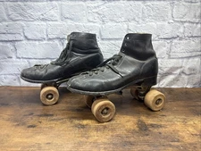 Vintage Chicago Roller Skates Leather Boots Wood Wheels Goodyear Sole Antique