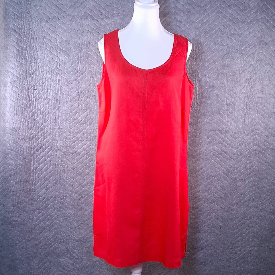 R B Sellars Alma 100% Linen Sleeveless Shift Dress Red Sz 12 Midi Length