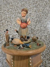 Antique Anri Music Box Girl Feeding Geese Not Working