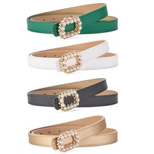 4 PCS Women Crystal Beads Buckle Skinny Faux Leather Belt Dress Corset Belts